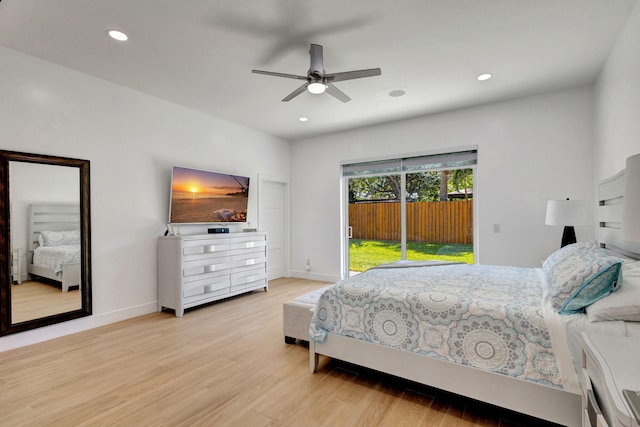 12952 Drayton Rd, North Palm Beach, FL 33408 - bedroom with baseboards, access to outside, recessed lighting, and wood finished floors