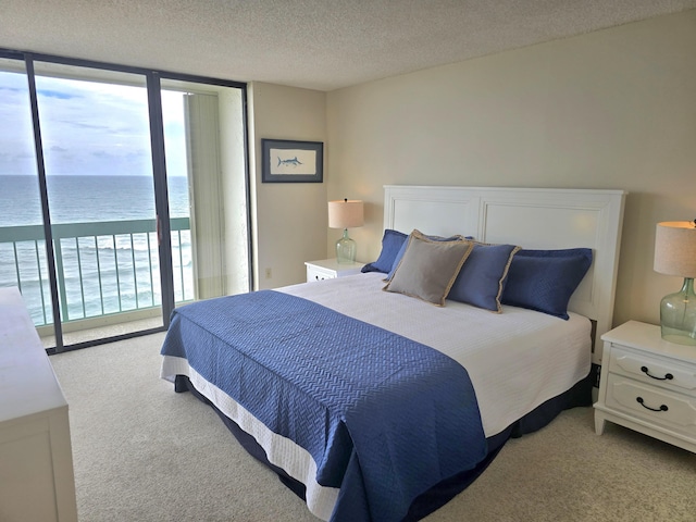 9940 S Ocean Dr Unit 1005, Jensen Beach, FL 34957 - carpeted bedroom with a wall of windows, multiple windows, access to exterior, a water view, and a textured ceiling