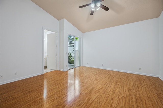 4065 Manchester Lake Dr, Lake Worth, FL 33449 - unfurnished room featuring ceiling fan, light wood finished floors, baseboards, and high vaulted ceiling