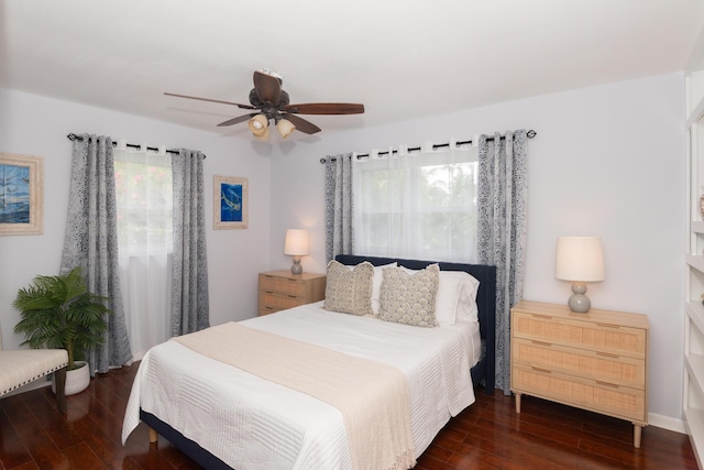 bedroom featuring ceiling fan and wood-type flooring