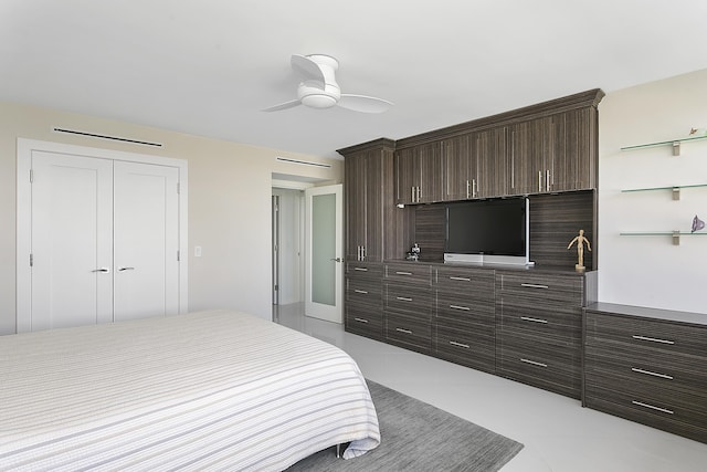 2800 S Ocean Blvd Unit 14A, Boca Raton, FL 33432 - bedroom with light tile patterned floors, a closet, and ceiling fan