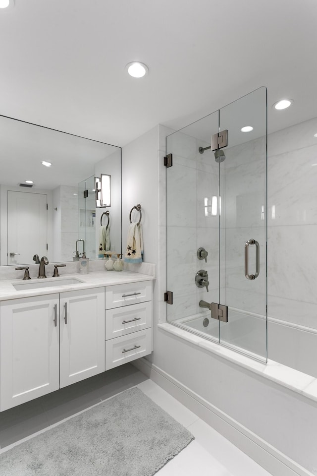2800 S Ocean Blvd Unit 14A, Boca Raton, FL 33432 - bathroom featuring recessed lighting, tile patterned flooring, vanity, and combined bath / shower with glass door