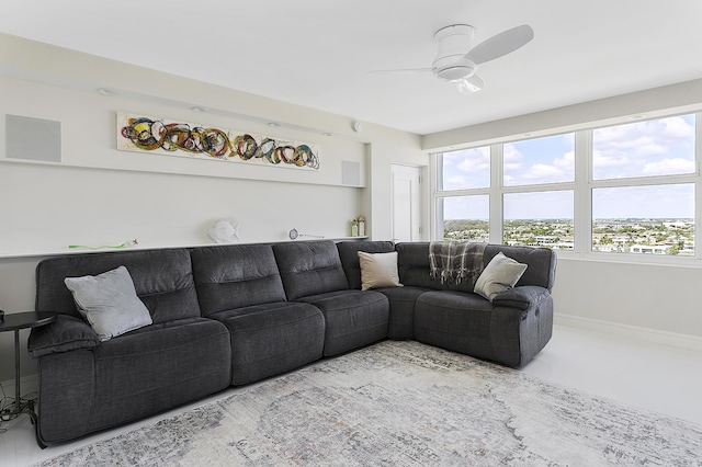 2800 S Ocean Blvd Unit 14A, Boca Raton, FL 33432 - living area featuring baseboards and ceiling fan
