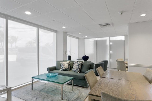 2800 S Ocean Blvd Unit 14A, Boca Raton, FL 33432 - living area featuring a drop ceiling, visible vents, and recessed lighting