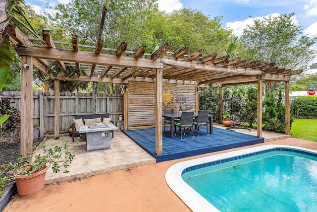 1707 NW 38th St, Oakland Park, FL 33309 - view of swimming pool with a fenced backyard, a pergola, outdoor dining space, a patio area, and a deck