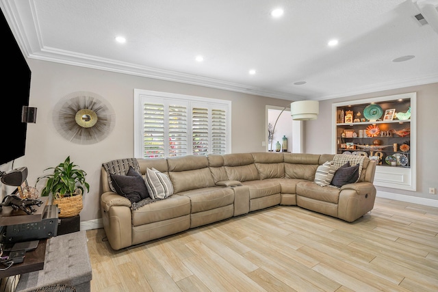 1707 NW 38th St, Oakland Park, FL 33309 - living room with light wood-style flooring, ornamental molding, recessed lighting, and baseboards