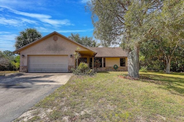 13298 82nd St N, West Palm Beach, FL 33412 - ranch-style home featuring stucco siding, stone siding, driveway, a garage, and a front lawn
