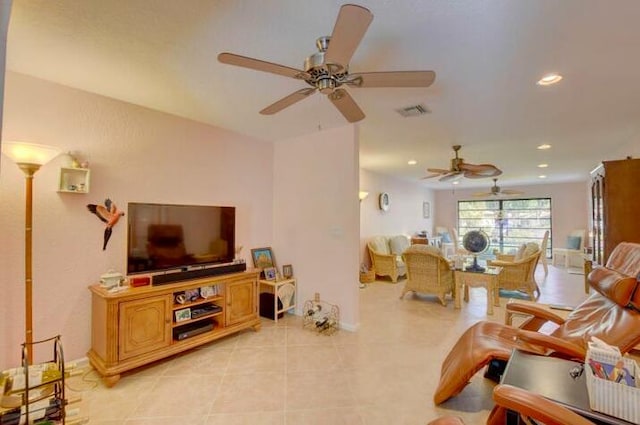 4728 Finchwood Rd Unit B, Boynton Beach, FL 33436 - living area featuring ceiling fan, light tile patterned flooring, recessed lighting, and baseboards