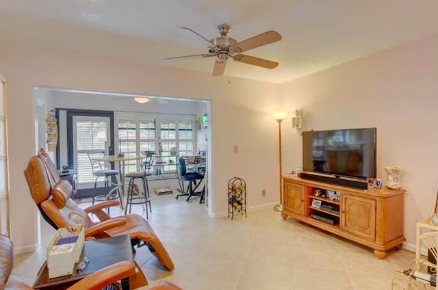 4728 Finchwood Rd Unit B, Boynton Beach, FL 33436 - living room with ceiling fan, baseboards, and light tile patterned floors