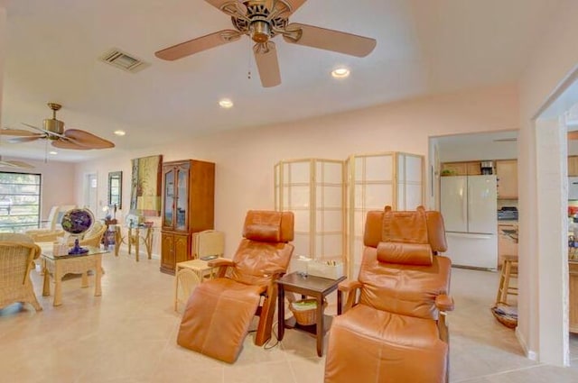 4728 Finchwood Rd Unit B, Boynton Beach, FL 33436 - living area featuring a ceiling fan, recessed lighting, and light tile patterned flooring