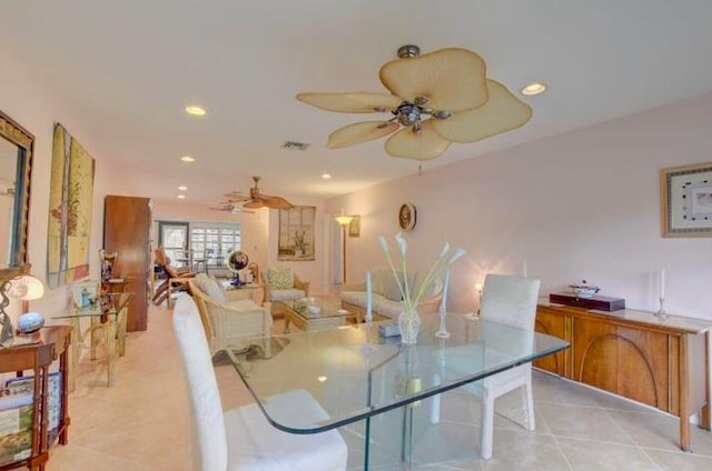 4728 Finchwood Rd Unit B, Boynton Beach, FL 33436 - dining room featuring ceiling fan, light tile patterned floors, and recessed lighting