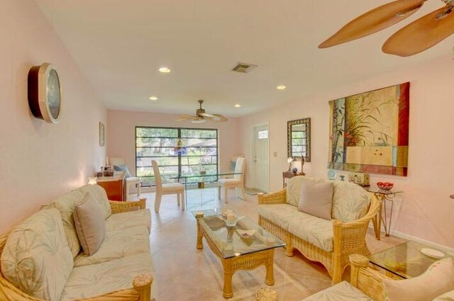 4728 Finchwood Rd Unit B, Boynton Beach, FL 33436 - living room featuring a ceiling fan and recessed lighting