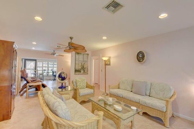 4728 Finchwood Rd Unit B, Boynton Beach, FL 33436 - living room featuring recessed lighting, a ceiling fan, light tile patterned floors, and baseboards