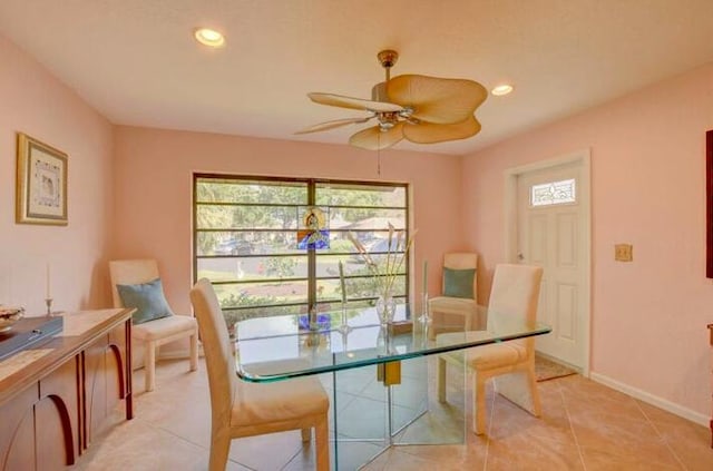 4728 Finchwood Rd Unit B, Boynton Beach, FL 33436 - dining room featuring ceiling fan, baseboards, light tile patterned floors, and recessed lighting