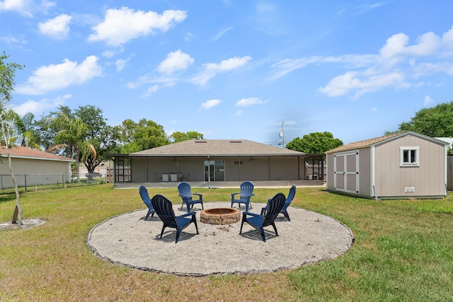 5248 NW Gamma St, Port Saint Lucie, FL 34986 - view of yard featuring an outdoor fire pit, a shed, and an outbuilding