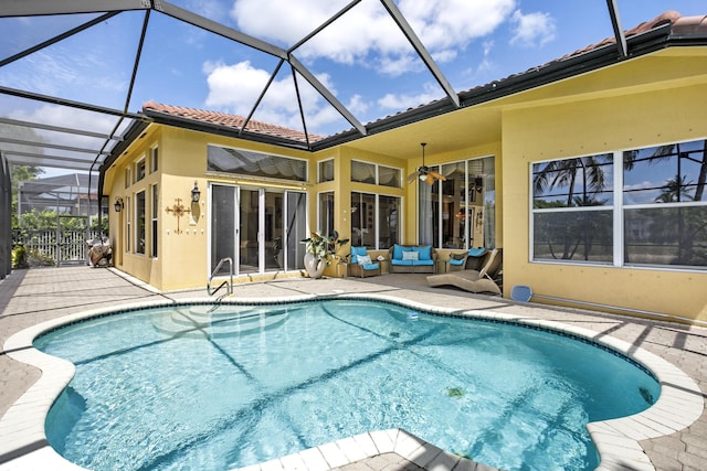 1815 Waldorf Dr, Royal Palm Beach, FL 33411 - outdoor pool with a patio, an outdoor hangout area, and glass enclosure
