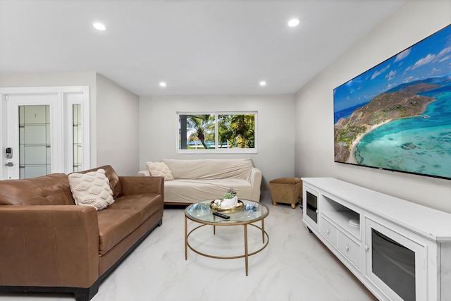 2500 NE 23rd St, Pompano Beach, FL 33062 - living area featuring marble finish floor and recessed lighting