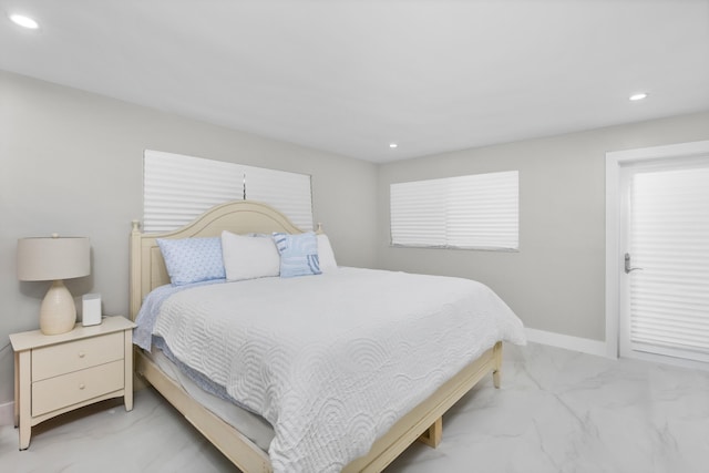 2500 NE 23rd St, Pompano Beach, FL 33062 - bedroom featuring baseboards, marble finish floor, and recessed lighting