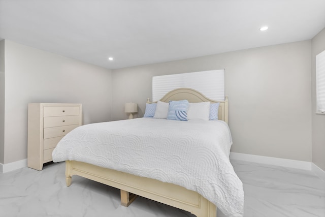 2500 NE 23rd St, Pompano Beach, FL 33062 - bedroom featuring baseboards, marble finish floor, and recessed lighting