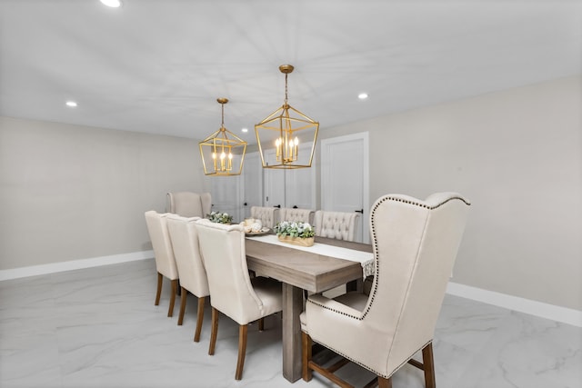 2500 NE 23rd St, Pompano Beach, FL 33062 - dining area with a notable chandelier, baseboards, marble finish floor, and recessed lighting