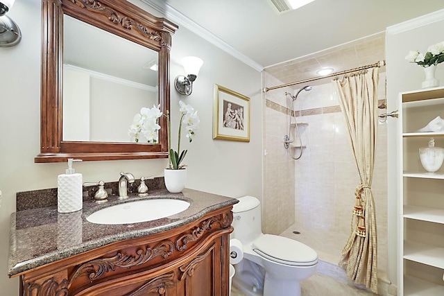 2121 N Ocean Blvd Unit 1707E, Boca Raton, FL 33431 - bathroom with toilet, a tile shower, vanity, and ornamental molding
