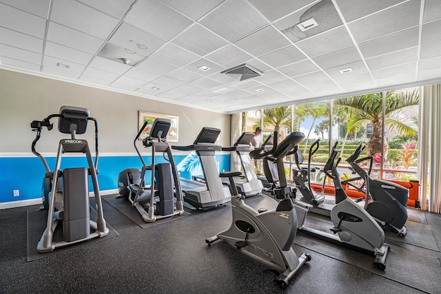 2121 N Ocean Blvd Unit 1707E, Boca Raton, FL 33431 - exercise room with a drop ceiling and baseboards