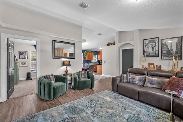 18143 42nd Rd, The Acreage, FL 33470 - living room with vaulted ceiling, wood finished floors, baseboards, and a textured ceiling
