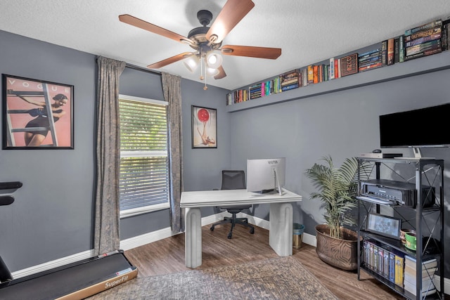 18143 42nd Rd, The Acreage, FL 33470 - home office featuring ceiling fan, wood finished floors, baseboards, and a textured ceiling