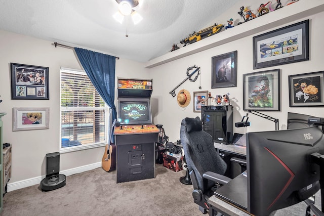18143 42nd Rd, The Acreage, FL 33470 - office with carpet, a textured ceiling, baseboards, and a ceiling fan
