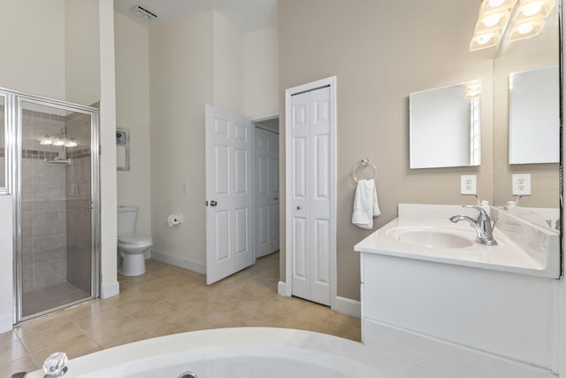 1235 SW Briarwood Dr, Port Saint Lucie, FL 34986 - full bathroom featuring a stall shower, toilet, baseboards, vanity, and a bath