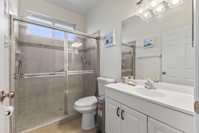 1235 SW Briarwood Dr, Port Saint Lucie, FL 34986 - full bath featuring a shower stall, tile patterned floors, toilet, and vanity