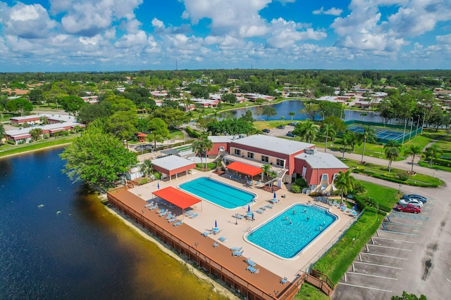 aerial view featuring a water view