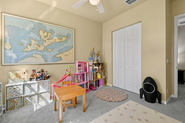 111 Tullamore Ave, Jupiter, FL 33458 - rec room with carpet floors, a ceiling fan, and baseboards