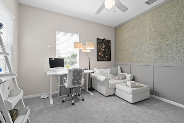 111 Tullamore Ave, Jupiter, FL 33458 - carpeted office space featuring a ceiling fan and a wainscoted wall