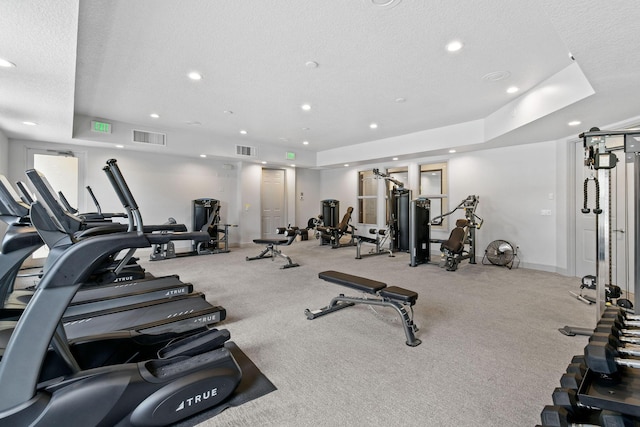 111 Tullamore Ave, Jupiter, FL 33458 - workout area featuring a textured ceiling, recessed lighting, and baseboards