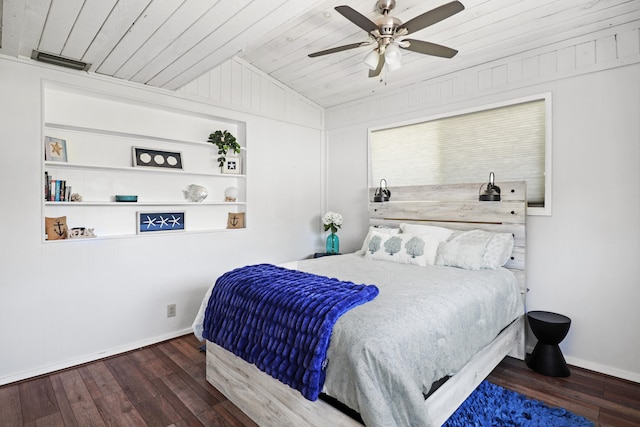764 Westwind Dr, North Palm Beach, FL 33408 - bedroom featuring wood ceiling, lofted ceiling, wood finished floors, baseboards, and ceiling fan