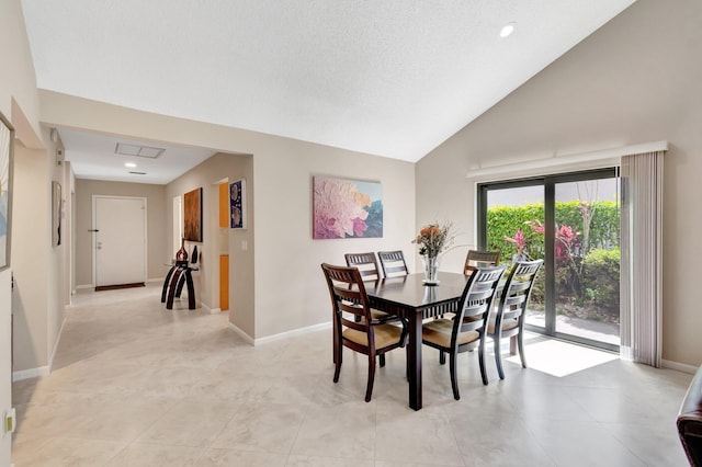 8030 Eastlake Dr Unit 10B, Boca Raton, FL 33433 - dining room with baseboards, lofted ceiling, and recessed lighting
