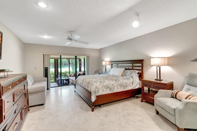 8030 Eastlake Dr Unit 10B, Boca Raton, FL 33433 - bedroom featuring access to exterior, a textured ceiling, ceiling fan, and recessed lighting