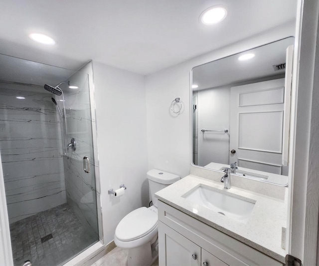 9235 SW 8th St Unit 402, Boca Raton, FL 33428 - full bath featuring a stall shower, toilet, recessed lighting, and vanity