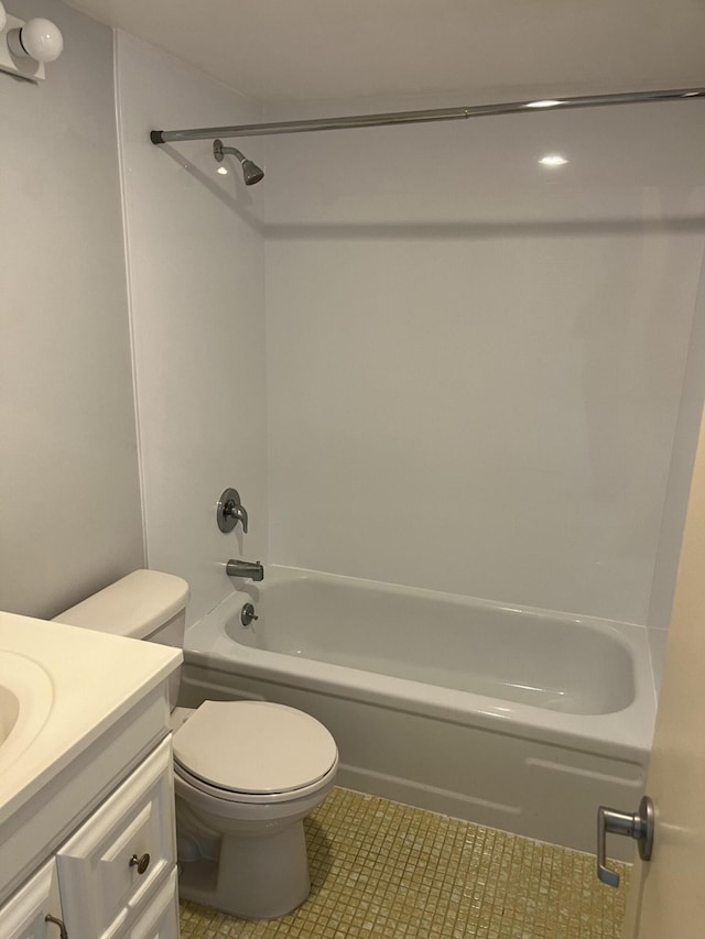 full bath featuring vanity, toilet, and  shower combination