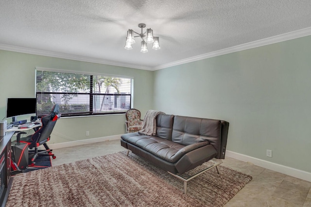 11500 NW 42nd St Unit 1-4, Coral Springs, FL 33065 - office area featuring crown molding, a chandelier, a textured ceiling, and baseboards