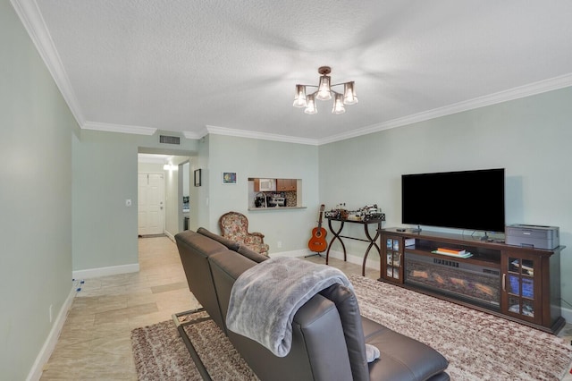 11500 NW 42nd St Unit 1-4, Coral Springs, FL 33065 - living area featuring a chandelier, ornamental molding, baseboards, and a textured ceiling