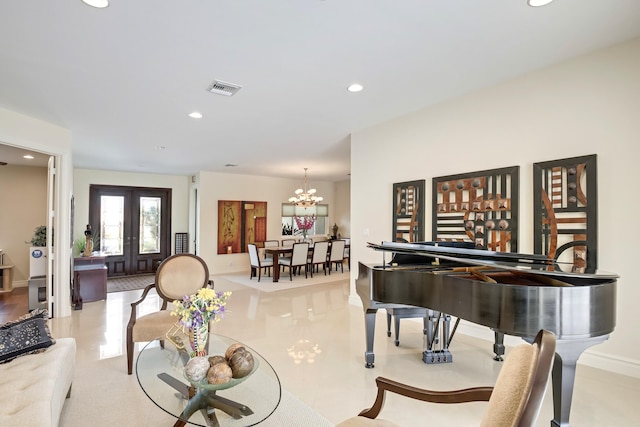 391 Glenbrook Dr, Atlantis, FL 33462 - sitting room featuring recessed lighting, a chandelier, baseboards, and french doors