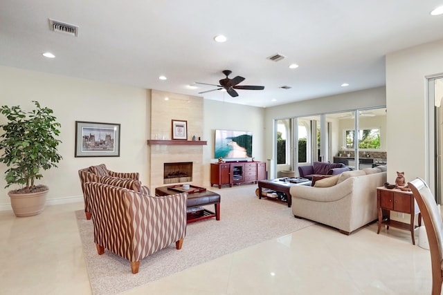 391 Glenbrook Dr, Atlantis, FL 33462 - living area with ceiling fan, recessed lighting, and a fireplace