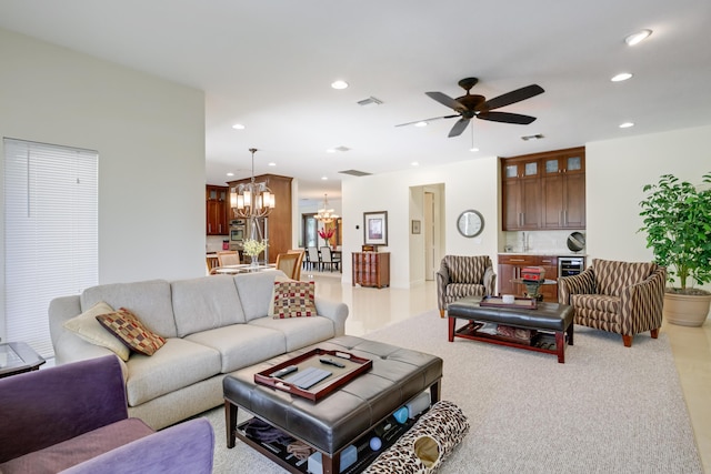 391 Glenbrook Dr, Atlantis, FL 33462 - living area with a chandelier, recessed lighting, a ceiling fan, and light colored carpet
