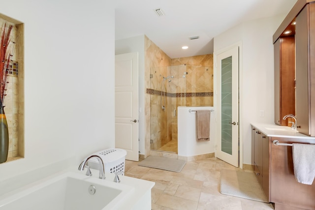 391 Glenbrook Dr, Atlantis, FL 33462 - bathroom featuring a bath, a shower stall, vanity, and recessed lighting