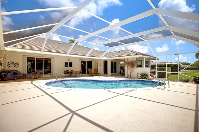 391 Glenbrook Dr, Atlantis, FL 33462 - swimming pool with a patio, an outdoor living space, and a lanai