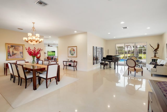 391 Glenbrook Dr, Atlantis, FL 33462 - dining room with a chandelier, baseboards, recessed lighting, light tile patterned floors, and a ceiling fan