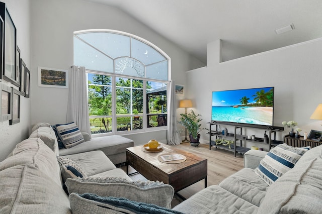 18834 Caspian Cir, Boca Raton, FL 33496 - living area featuring wood finished floors and high vaulted ceiling