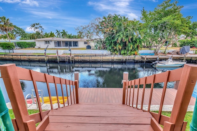 dock area with a water view